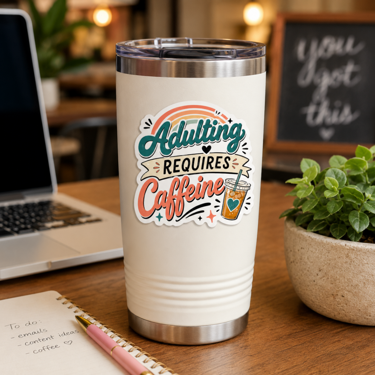 Adulting Requires Caffeine Sticker | Funny Loaded Tea Lover Vinyl Sticker
