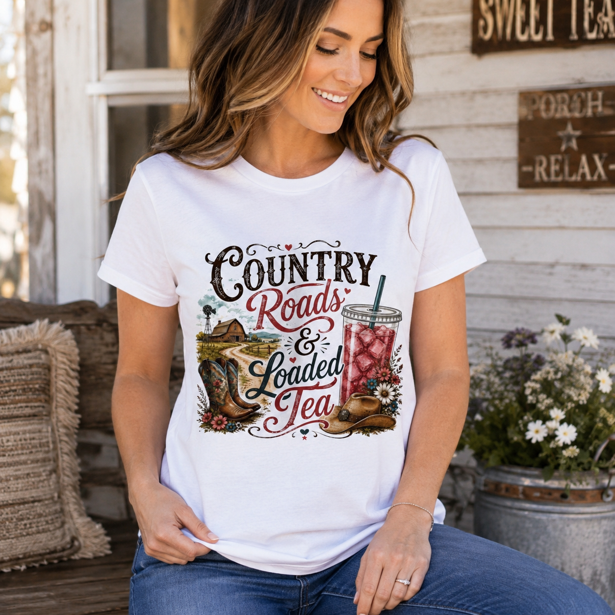 Country Roads & Loaded Tea T-Shirt | Country Tea Lover Tee