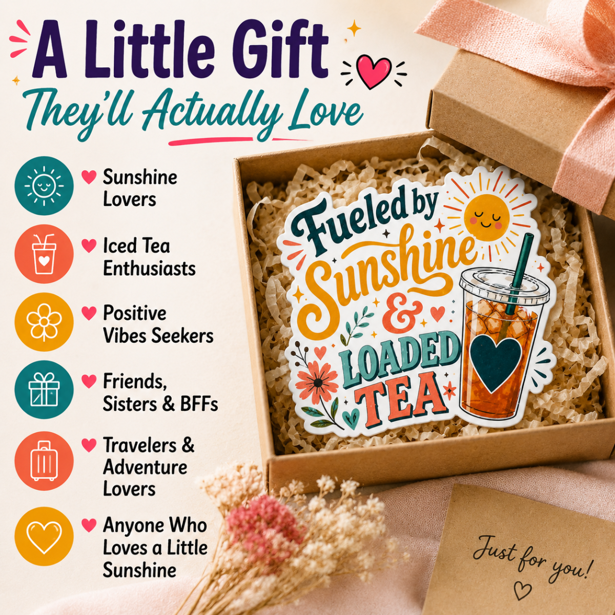 Fueled by Sunshine & Loaded Tea Sticker | Cute Loaded Tea Lover Vinyl Sticker