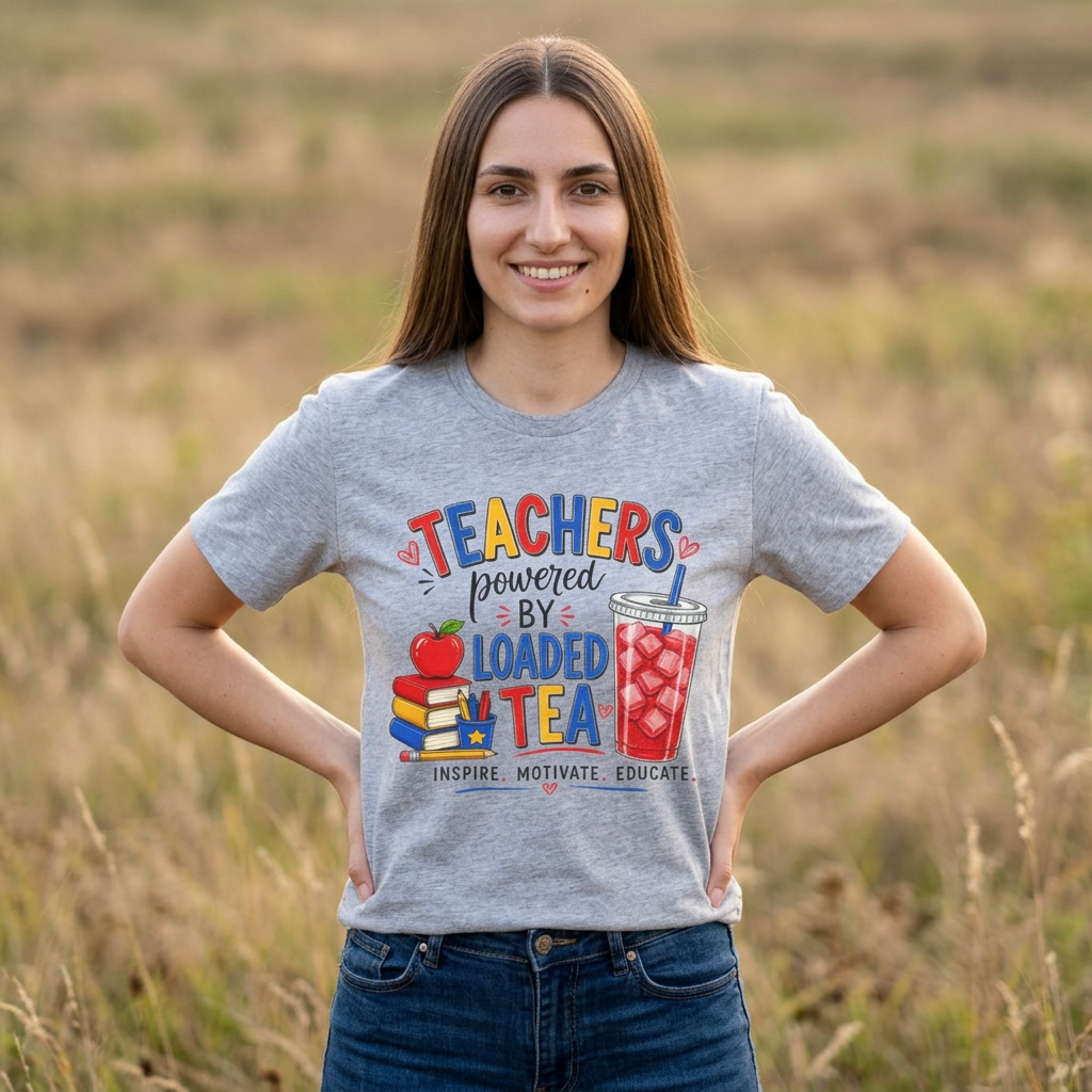 Teachers Powered by Loaded Tea T-Shirt | Teacher Loaded Tea Lover Tee