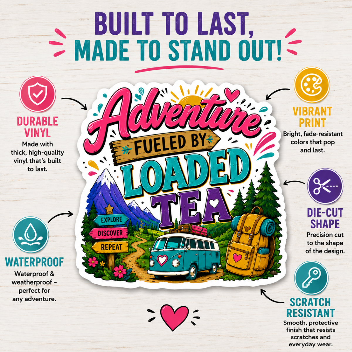 Adventure Fueled by Loaded Tea Sticker | Outdoor Loaded Tea Lover Vinyl Sticker