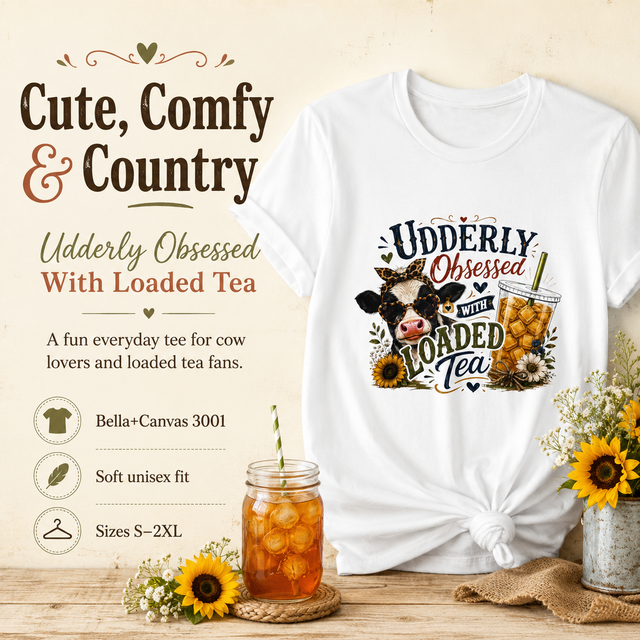 Udderly Obsessed With Loaded Tea T-Shirt | Cow Lover Tea Tee
