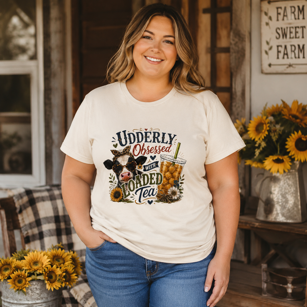 Udderly Obsessed With Loaded Tea T-Shirt | Cow Lover Tea Tee