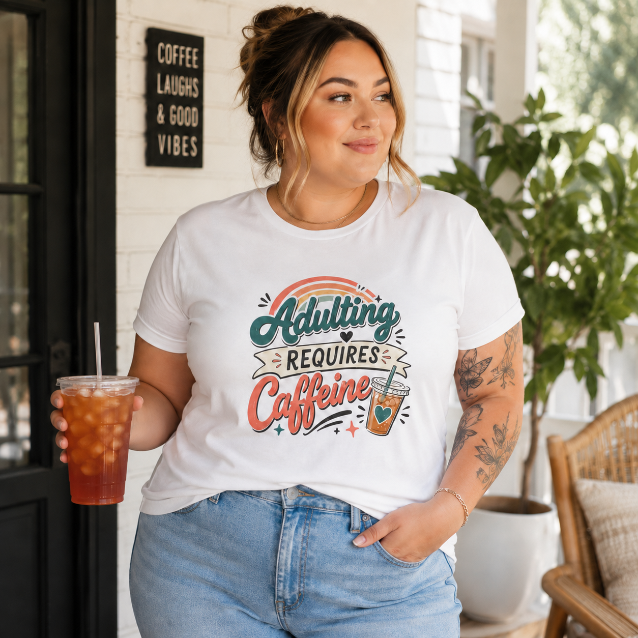 Adulting Requires Caffeine T-Shirt | Funny Caffeine Lover Tee