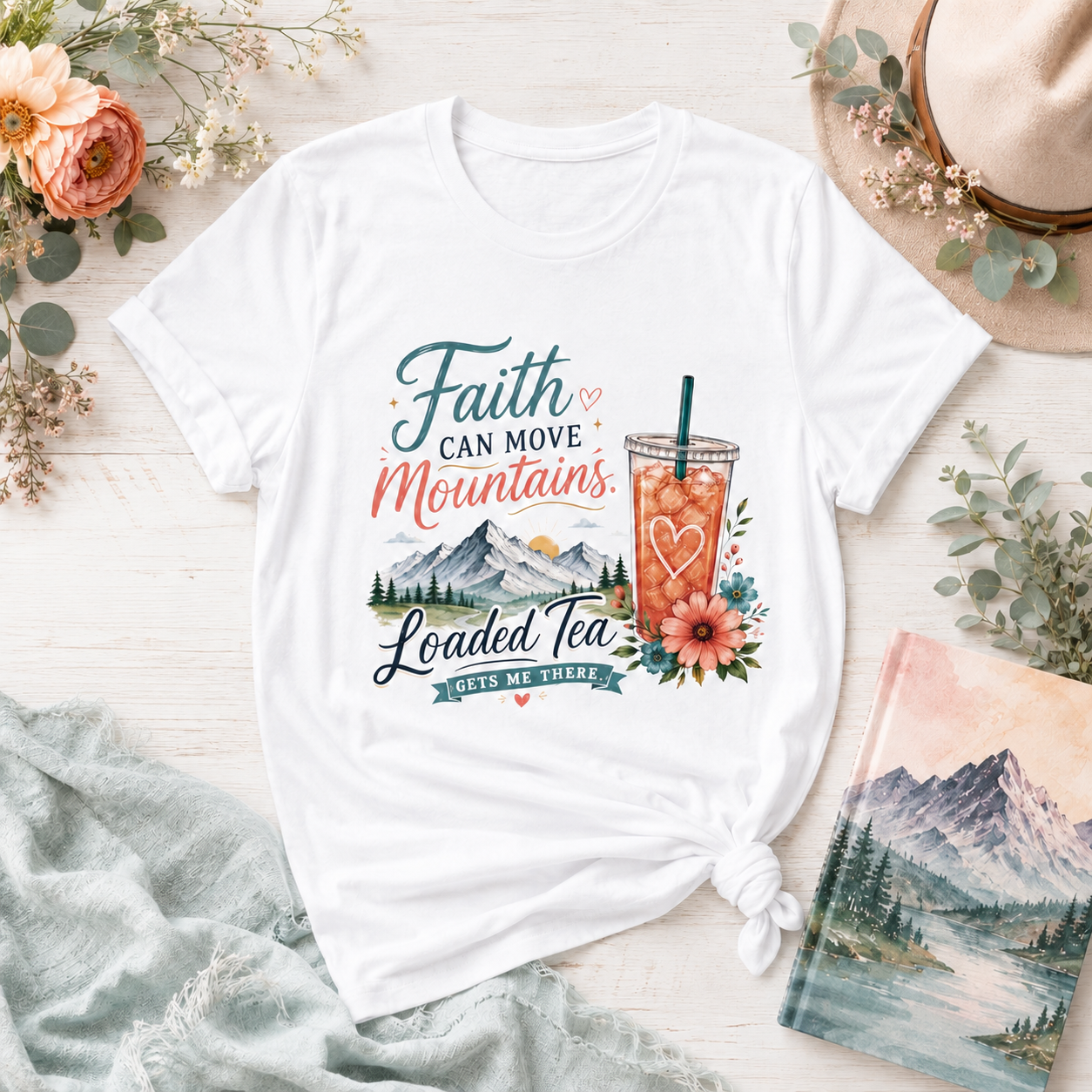 Faith Can Move Mountains T-Shirt | Christian Loaded Tea Lover Tee