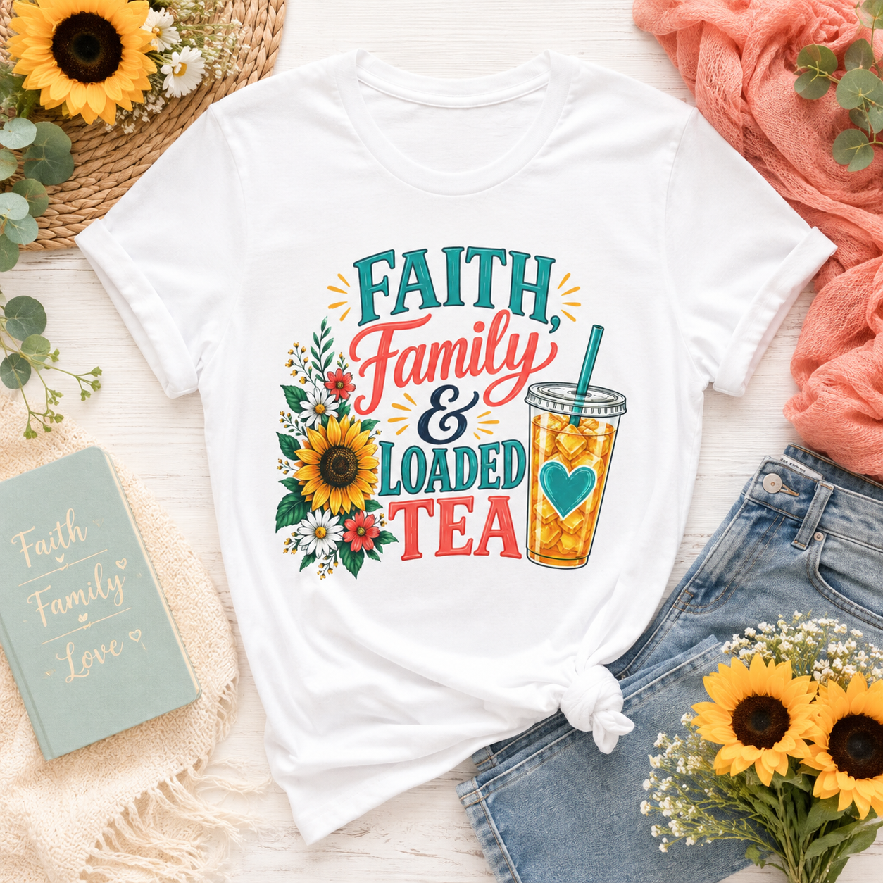 Faith, Family & Loaded Tea T-Shirt | Christian Loaded Tea Lover Tee