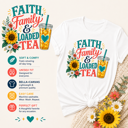 Faith, Family & Loaded Tea T-Shirt | Christian Loaded Tea Lover Tee