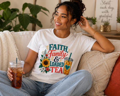 Faith, Family & Loaded Tea T-Shirt | Christian Loaded Tea Lover Tee