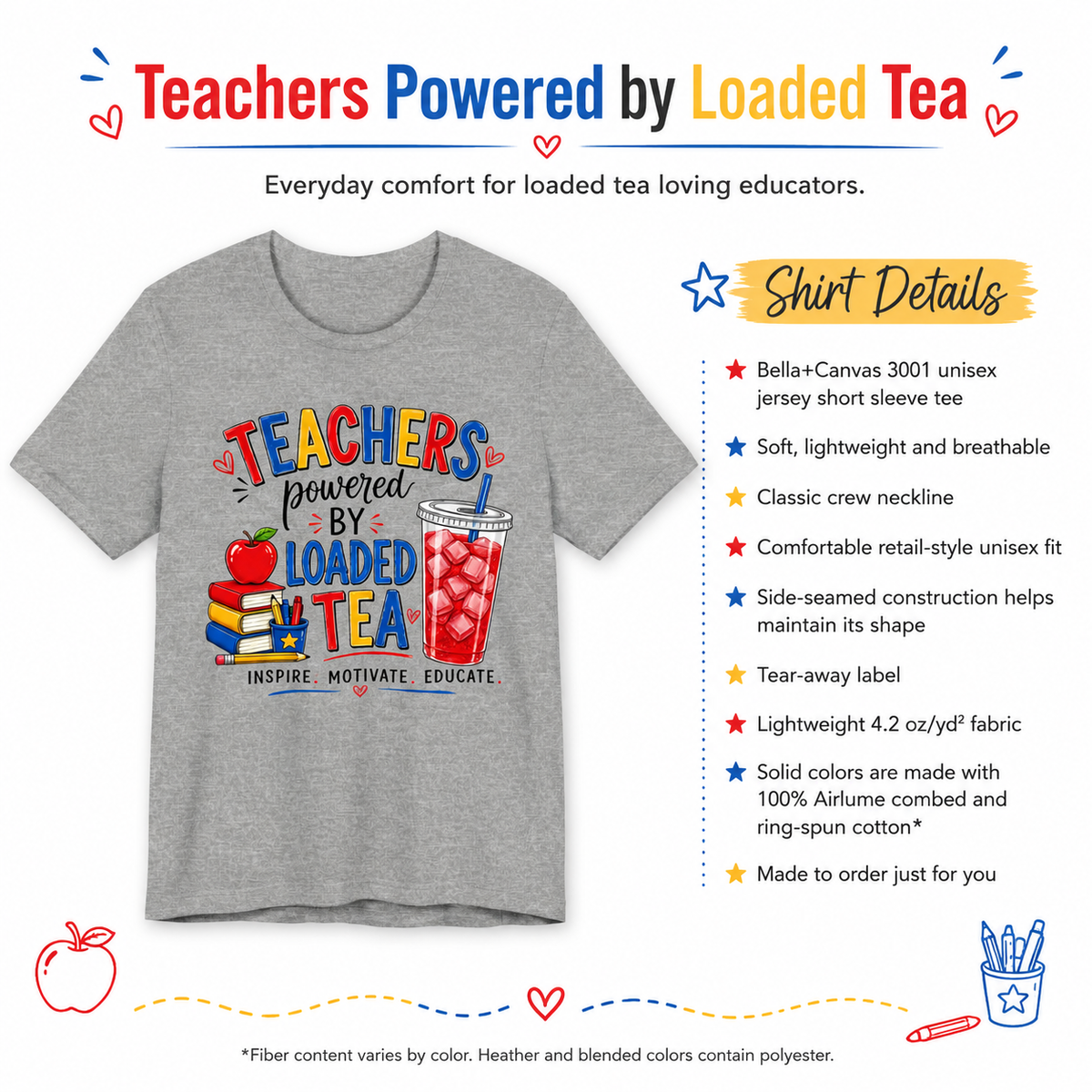 Teachers Powered by Loaded Tea T-Shirt | Teacher Loaded Tea Lover Tee