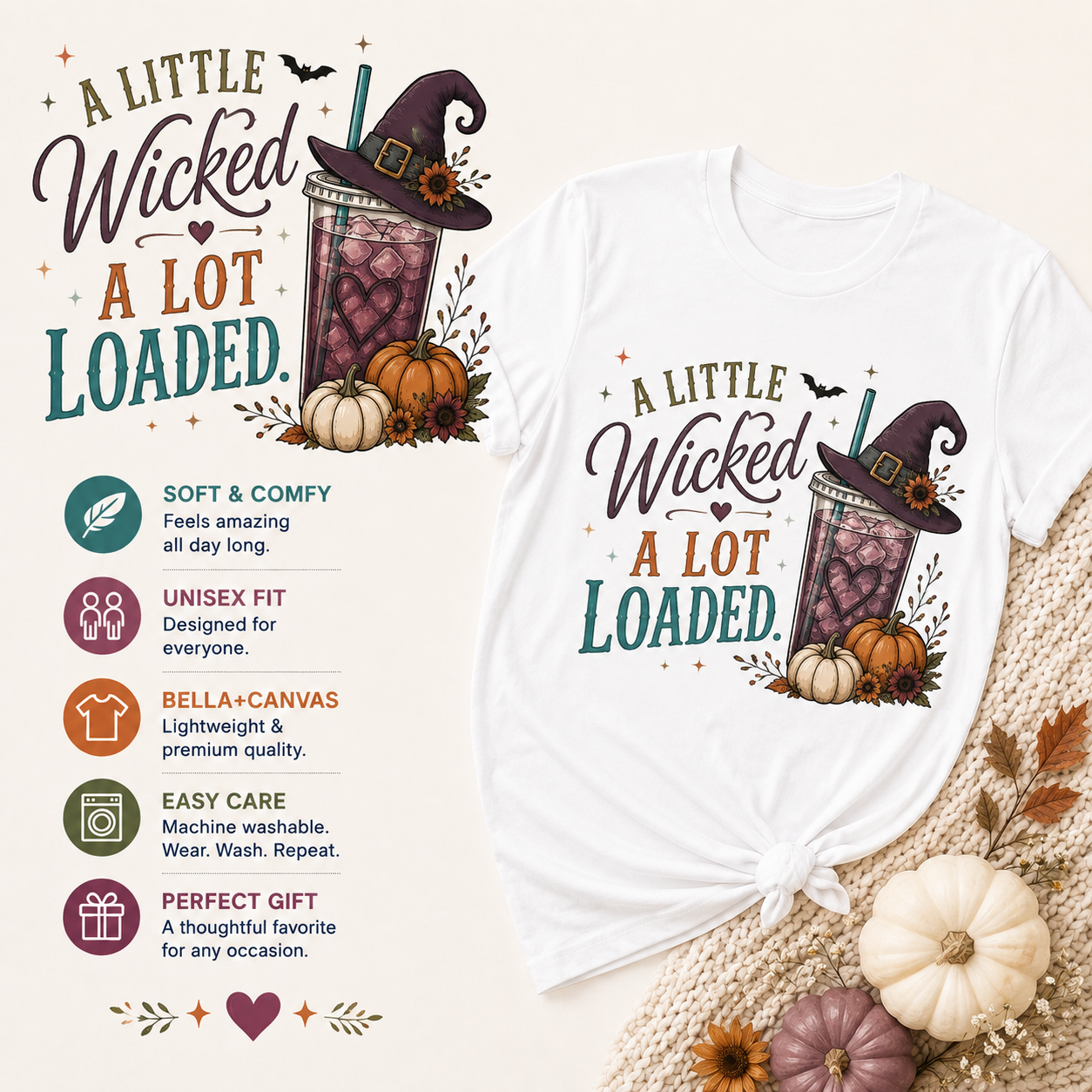 A Little Wicked, A Lot Loaded T-Shirt | Halloween Loaded Tea Lover Tee