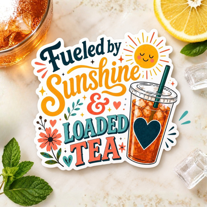 Fueled by Sunshine & Loaded Tea Sticker | Cute Loaded Tea Lover Vinyl Sticker