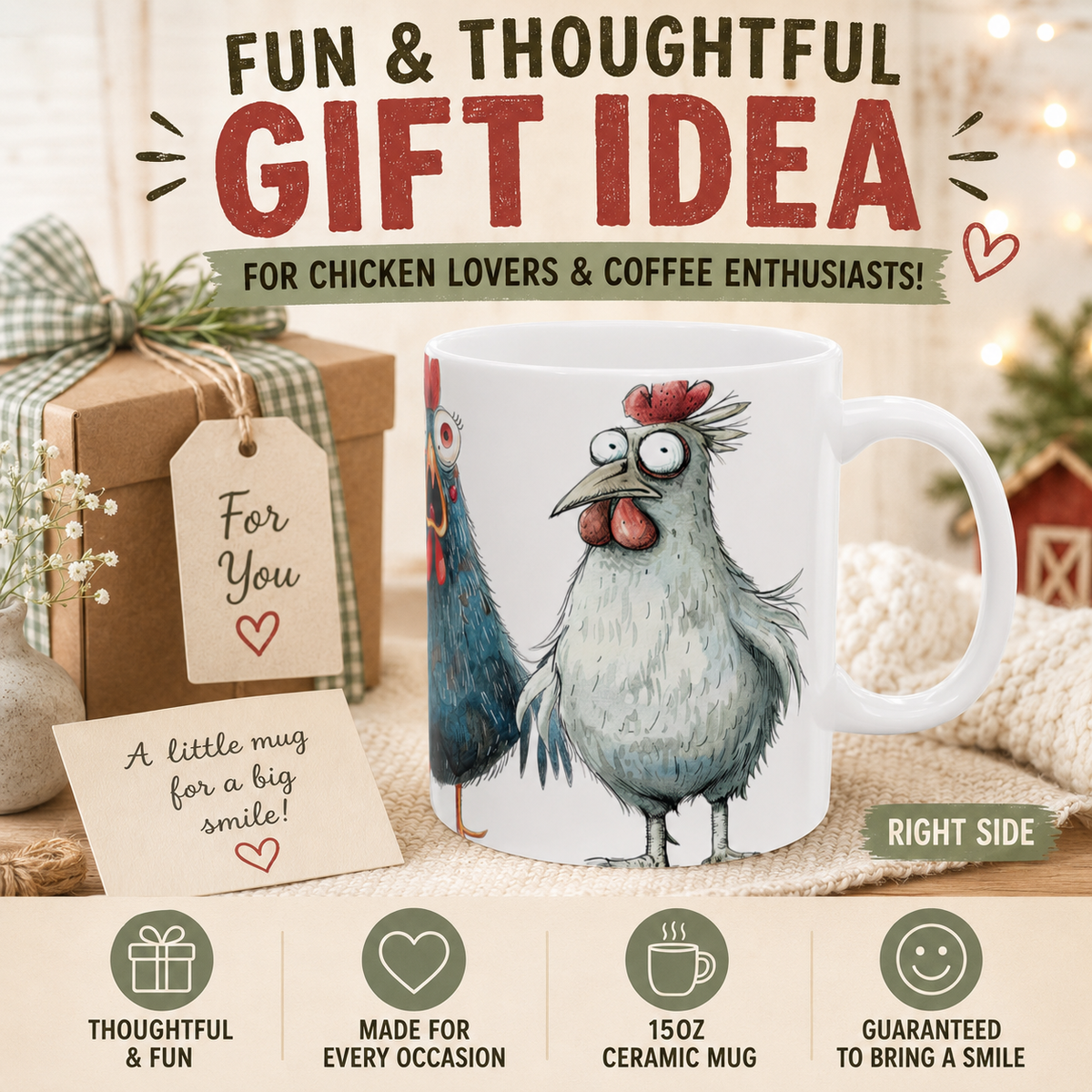 Colorful Chicken Mug | 15 oz Ceramic Chicken Lover Mug