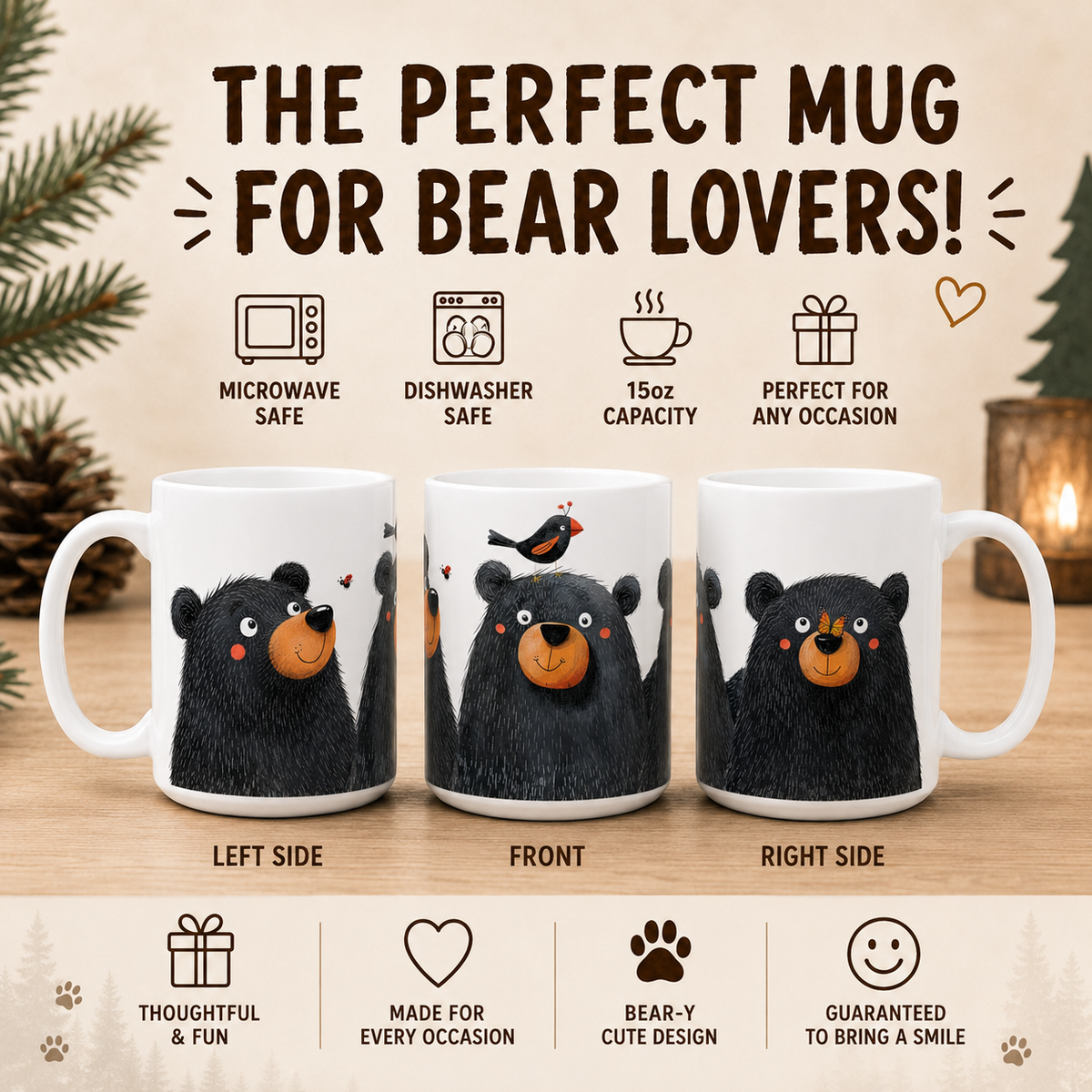 Cute Bear Mug | 15 oz Ceramic Bear Lover Mug