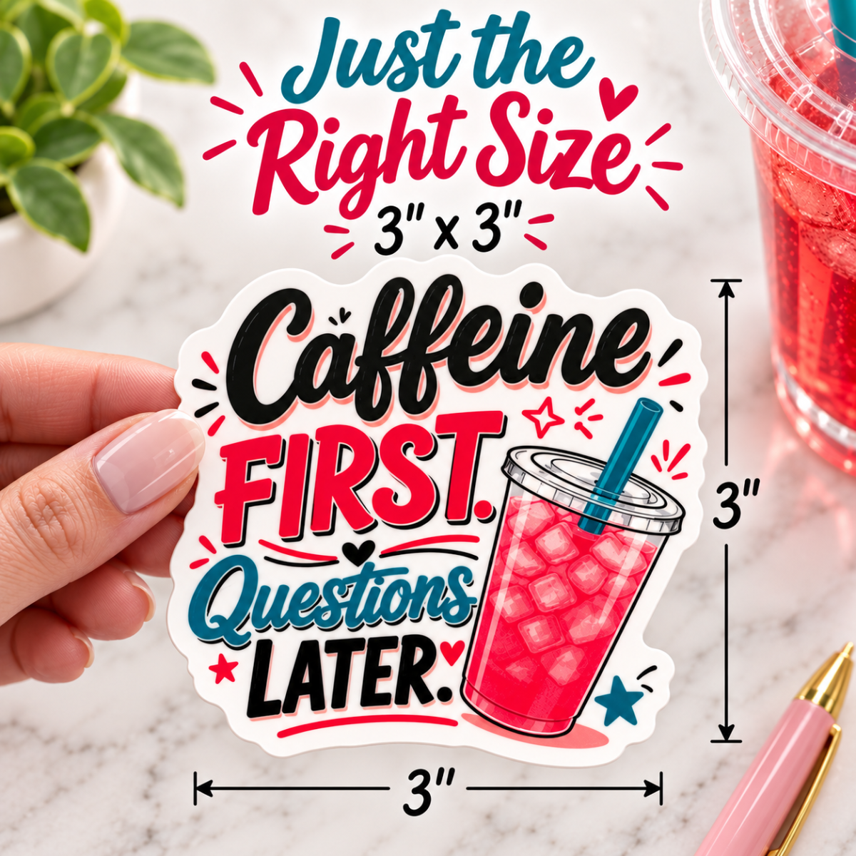 Caffeine First Questions Later Sticker | Funny Loaded Tea Lover Vinyl Sticker
